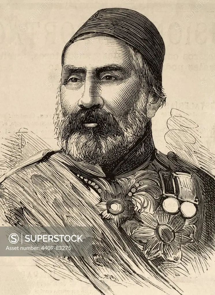 Abdulkerim Nadir Pasha (1809-1883). Turkish military. Engraving in The Spanish and American Illustration, 1877.