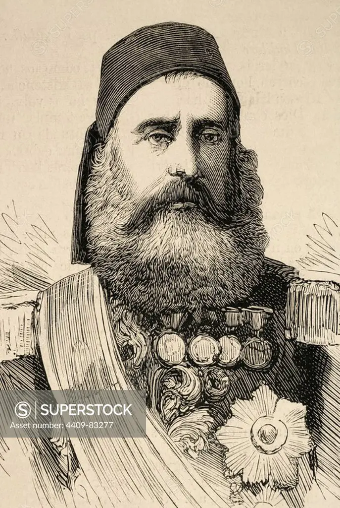Abdi Pasha. Turkey Ottoman Commander in Chief of the Circassians. Engraving in The Spanish and American Illustration, 1877.