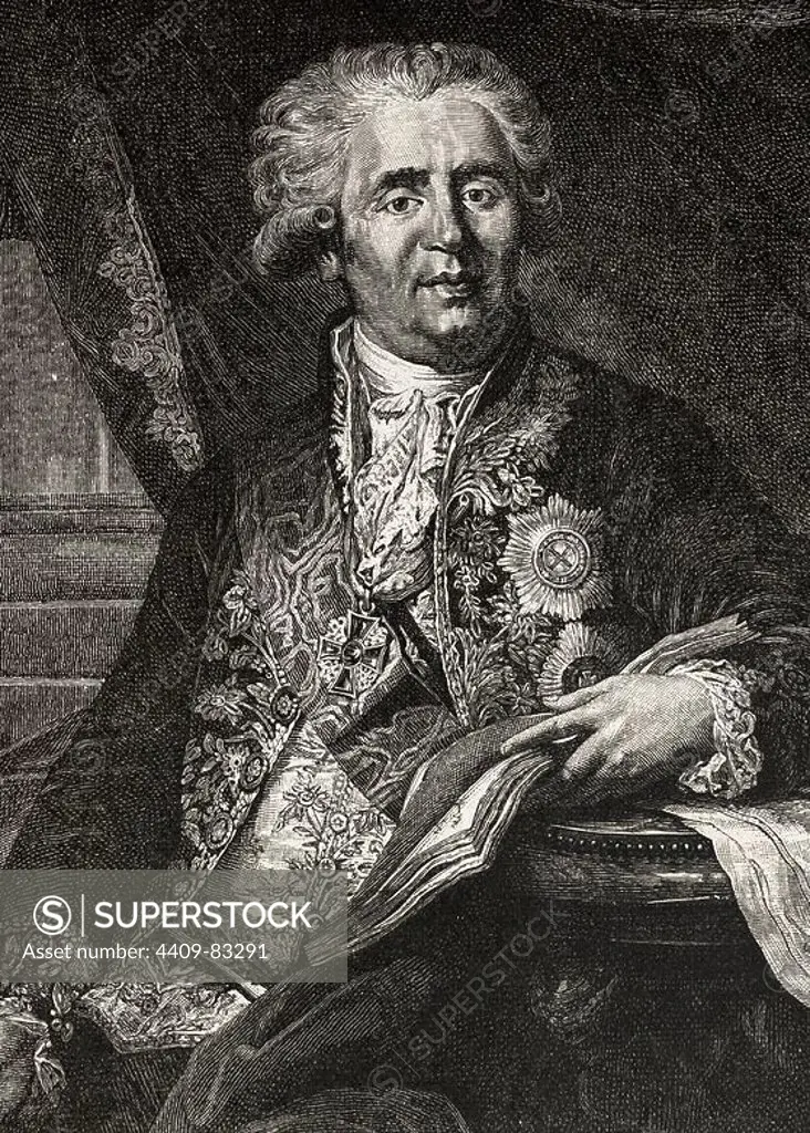 Prince Alexander Bezborodko (1747-1799). Grand Chancellor of Russia and chief architect of Catherine the Great. Engraving in The Universal History, 1885.