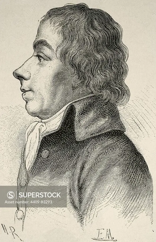 Ange-Elisabeth-Louis-Antoine Bonnier d'Alco (1750-1799). French diplomat. Deputy in the Legislative Assembly and then in the National Convention. Engraving in History of France, 1883.