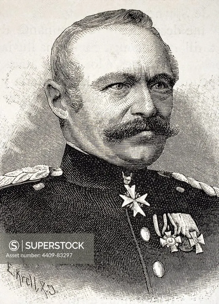 Julius von Bose (1809-1894). Prussian general. Engraving in The Universal History, 1885.