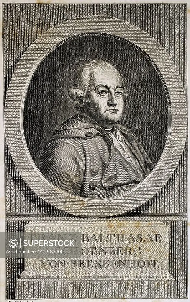 Franz Balthasar Schonberg von Brenkenhoff (1723-1780). German economist and statesman. Engraving in The Universal History, 1885.