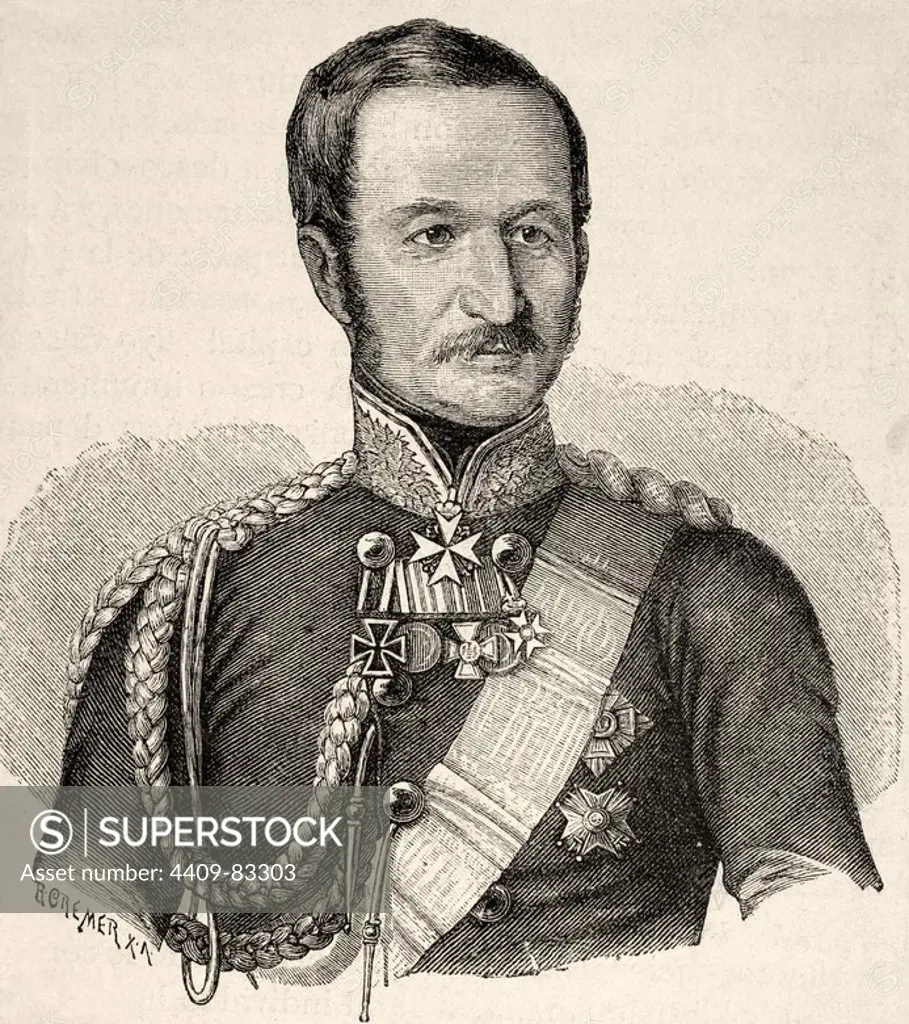 Adolf von Bonin (1803-1872). Prussian general. Engraving in The Universal History, 1885.
