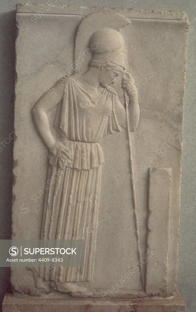 RELIEVE DE ATENEA PENSATIVA- 460 A.C. Location: MUSEO DE LA ACROPOLIS. ATHENS. GREECE. ATENEA (DIOSA GRIEGA).