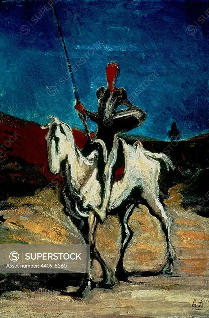 Don Quixote - 1868 - 33x52 cm - oil on canvas. Author: HONORE DAUMIER. Location: ALTE PINAKOTHEK. MUNICH. GERMANY. DON QUIJOTE. Rocinante.