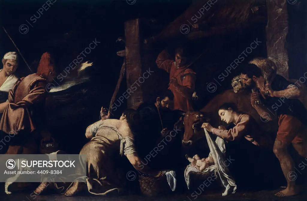 'The Adoration of the Shepherds', ca. 1623, Oil on canvas, 111 cm x 162 cm, P01015. Author: PEDRO DE ORRENTE (1580-1645). Location: MUSEO DEL PRADO-PINTURA. MADRID. SPAIN. CHILD JESUS. VIRGIN MARY. SAN JOSE ESPOSO DE LA VIRGEN MARIA.