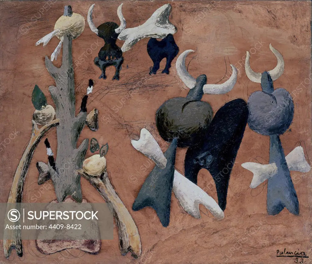 'Bulls (Bullfighting)', 1933, Oil on canvas, 79,5 x 94 cm, AS06123. Author: BENJAMIN PALENCIA. Location: PRIVATE COLLECTION. MADRID. SPAIN.