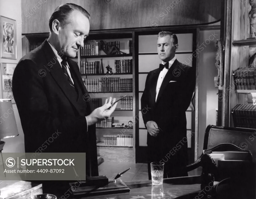 GEORGE SANDERS and STEWART GRANGER in THE WHOLE TRUTH (1958), directed by JOHN GUILLERMIN.