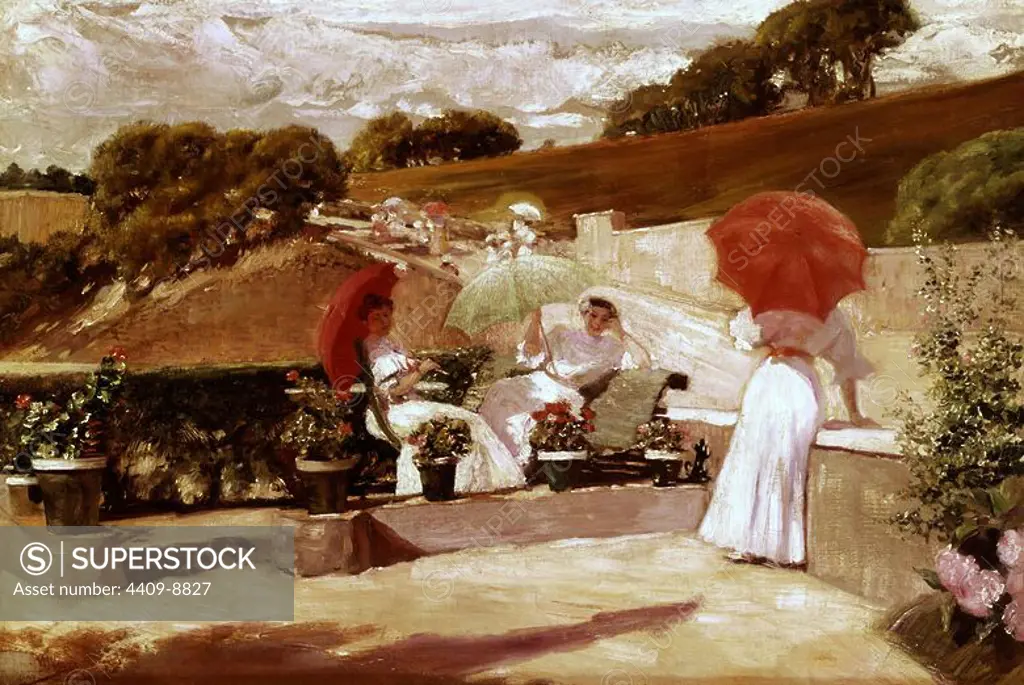 A TERRACE IN BIARRITZ - 19TH CENTURY. Author: JOSE VILLEGAS CORDERO (1844-1921). Location: PRIVATE COLLECTION. MADRID. SPAIN.