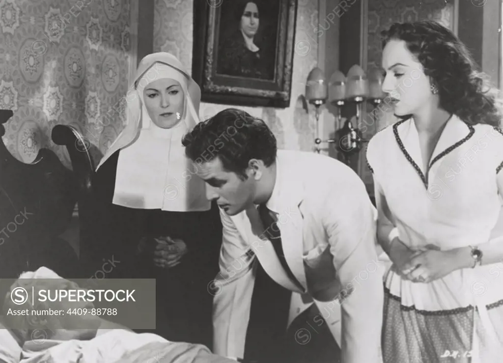 JOSE BAVIERA, JORGE MISTRAL, GLORIA MARIN and MARTHA ROTH in EL DERECHO DE NACER (1952), directed by ZACARIAS GOMEZ URQUIZA.