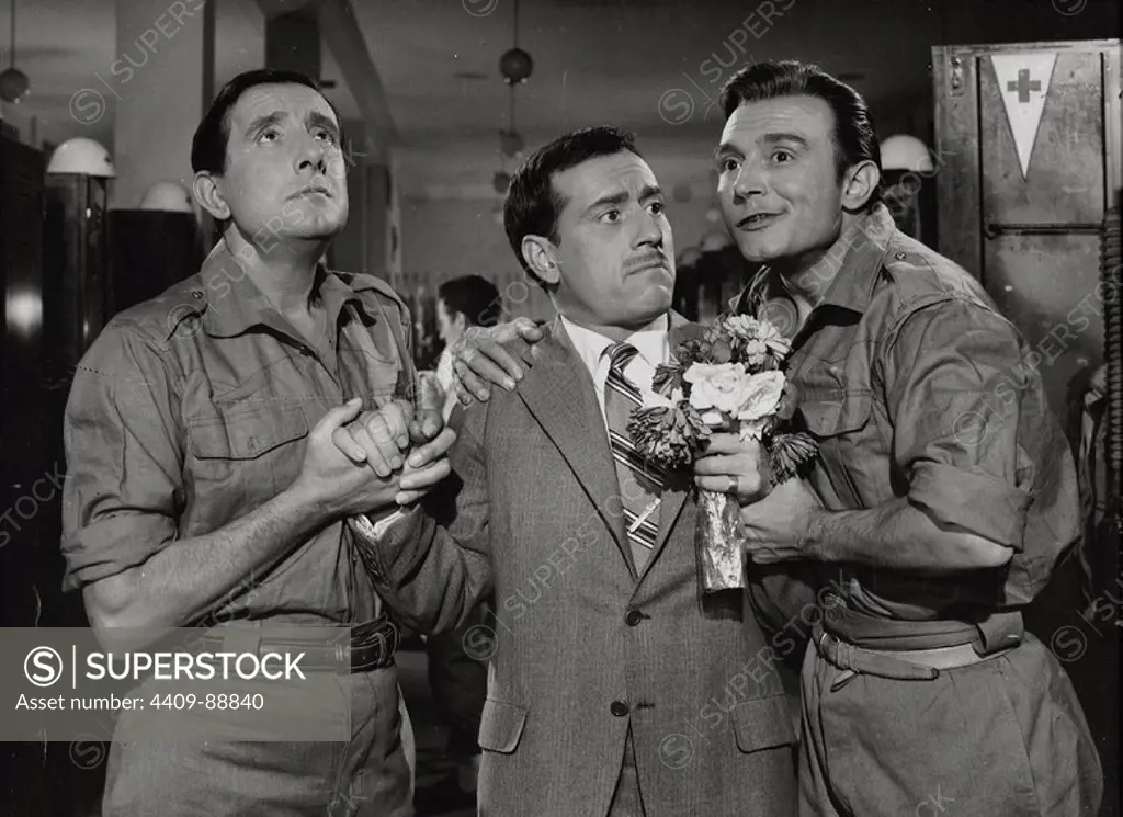 JOSE LUIS LOPEZ VAZQUEZ and TONY LEBLANC in TRES DE LA CRUZ ROJA (1961), directed by FERNANDO PALACIOS.