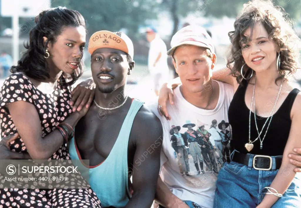 WOODY HARRELSON, WESLEY SNIPES, ROSIE PEREZ and TYRA FERRELL in WHITE MEN CAN'T JUMP (1992), directed by RON SHELTON.