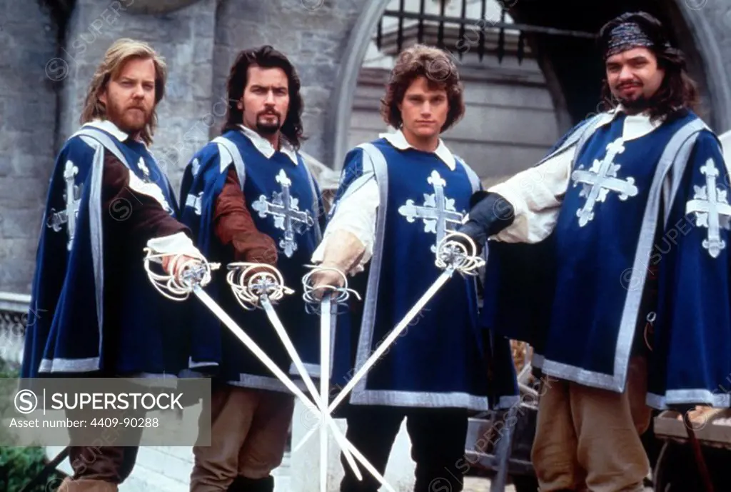 KIEFER SUTHERLAND, CHARLIE SHEEN, CHRIS O'DONNELL and OLIVER PLATT in THE THREE MUSKETEERS (1993), directed by STEPHEN HEREK.