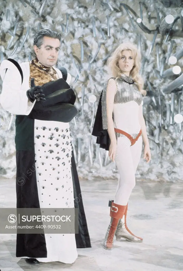 JANE FONDA and MILO O'SHEA in BARBARELLA (1968), directed by ROGER VADIM.
