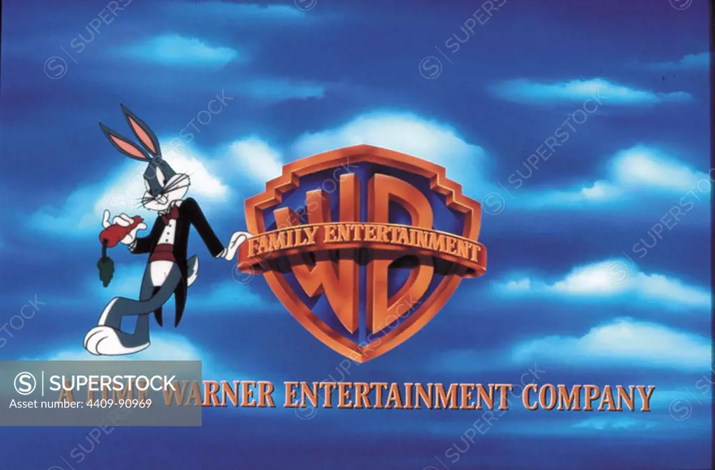 FILM HISTORY: WARNER BROTHERS. Logo of the Warner Bros company with Bugs Bunny rabbit next to it.