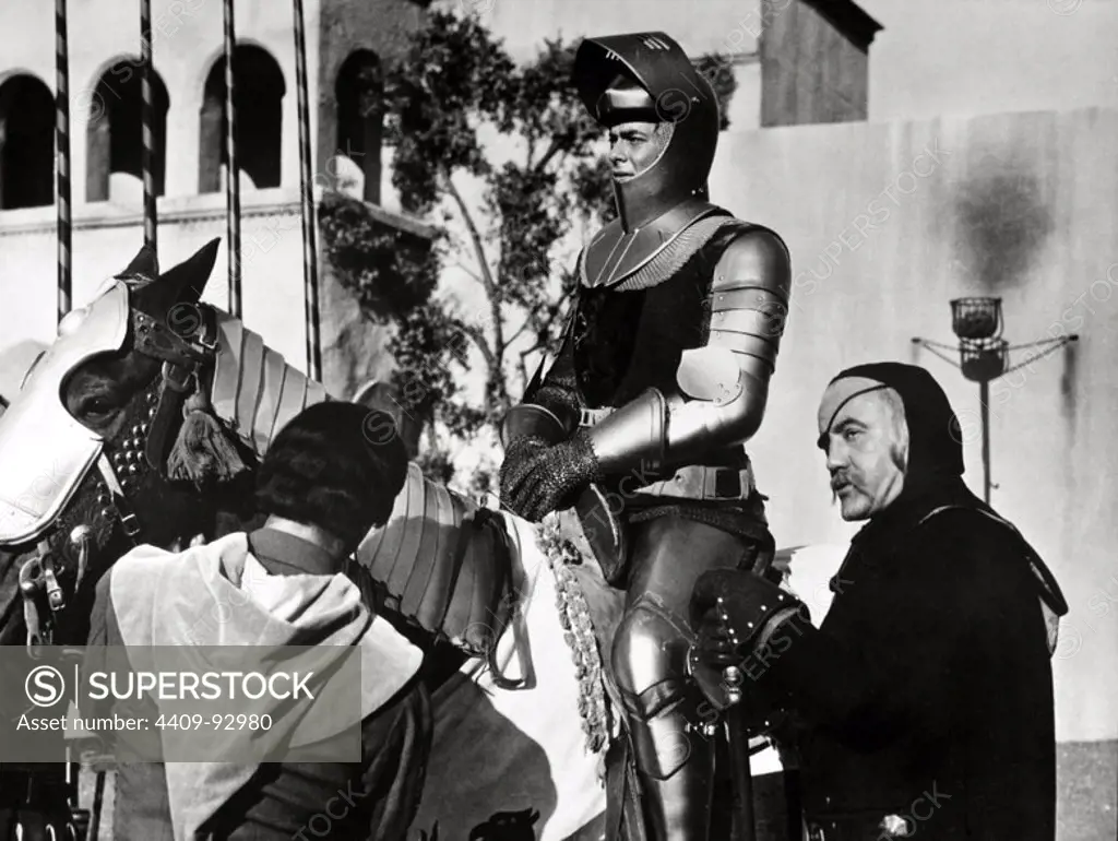 TORIN THATCHER and TONY CURTIS in THE BLACK SHIELD OF FALWORTH (1954), directed by RUDOLPH MATE.