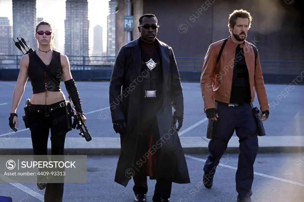 WESLEY SNIPES, RYAN REYNOLDS and JESSICA BIEL in BLADE TRINITY (2004) -Original title: BLADE: TRINITY-, directed by DAVID S. GOYER.