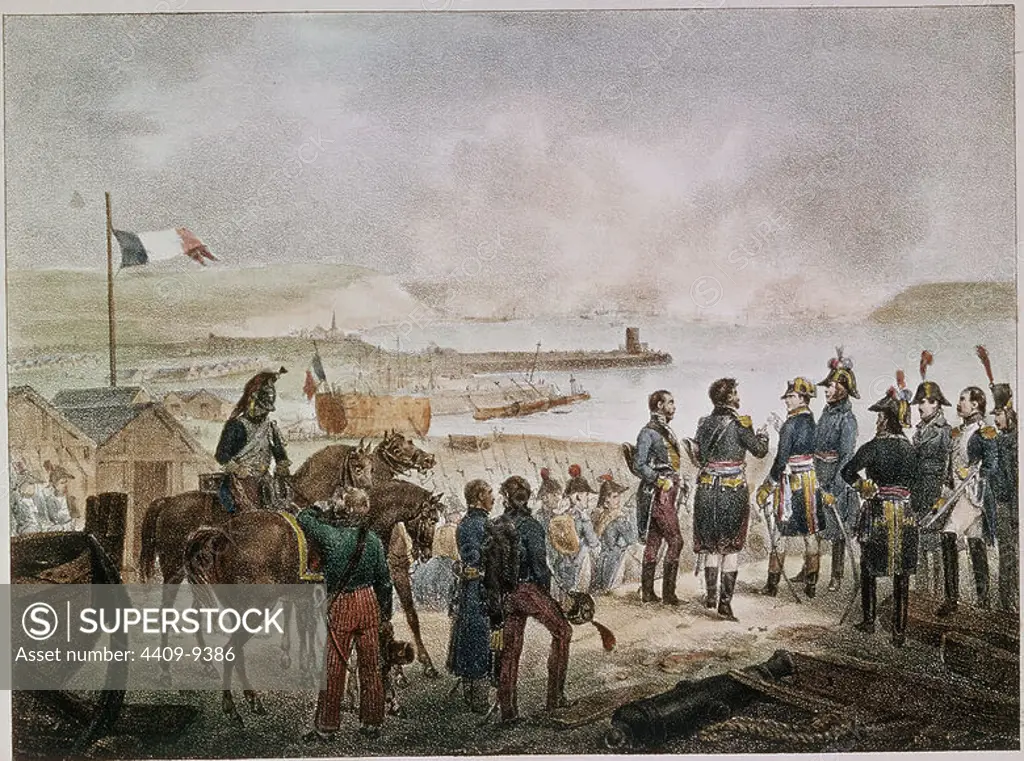 War preparedness of the Napoleonic army against England. Boulogne camp. Paris, Private collection. Location: PRIVATE COLLECTION. France. NAPOLEON BONAPARTE (1769-1821) NAPOLEON I.