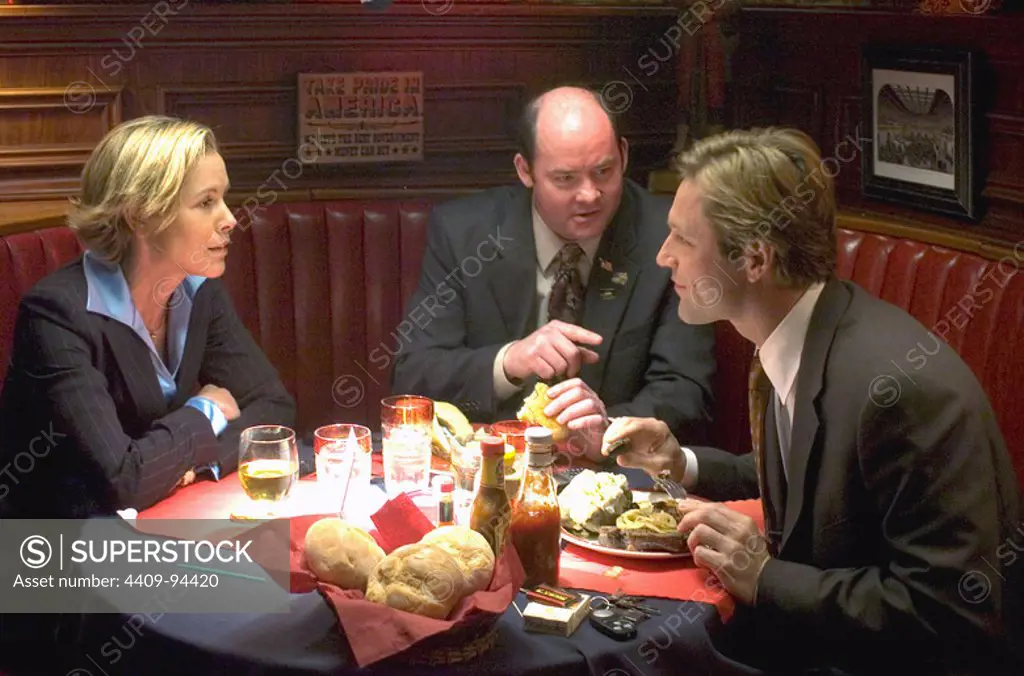 MARIA BELLO, AARON ECKHART and DAVID KOECHNER in THANK YOU FOR SMOKING (2005), directed by JASON REITMAN.
