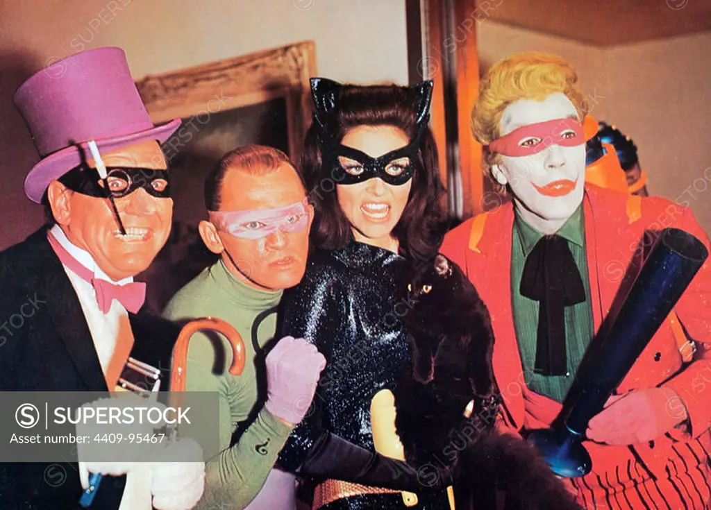 CESAR ROMERO, BURGESS MEREDITH, FRANK GORSHIN and LEE MERIWETHER in BATMAN: THE MOVIE (1966) -Original title: BATMAN-, directed by LESLIE H. MARTINSON.