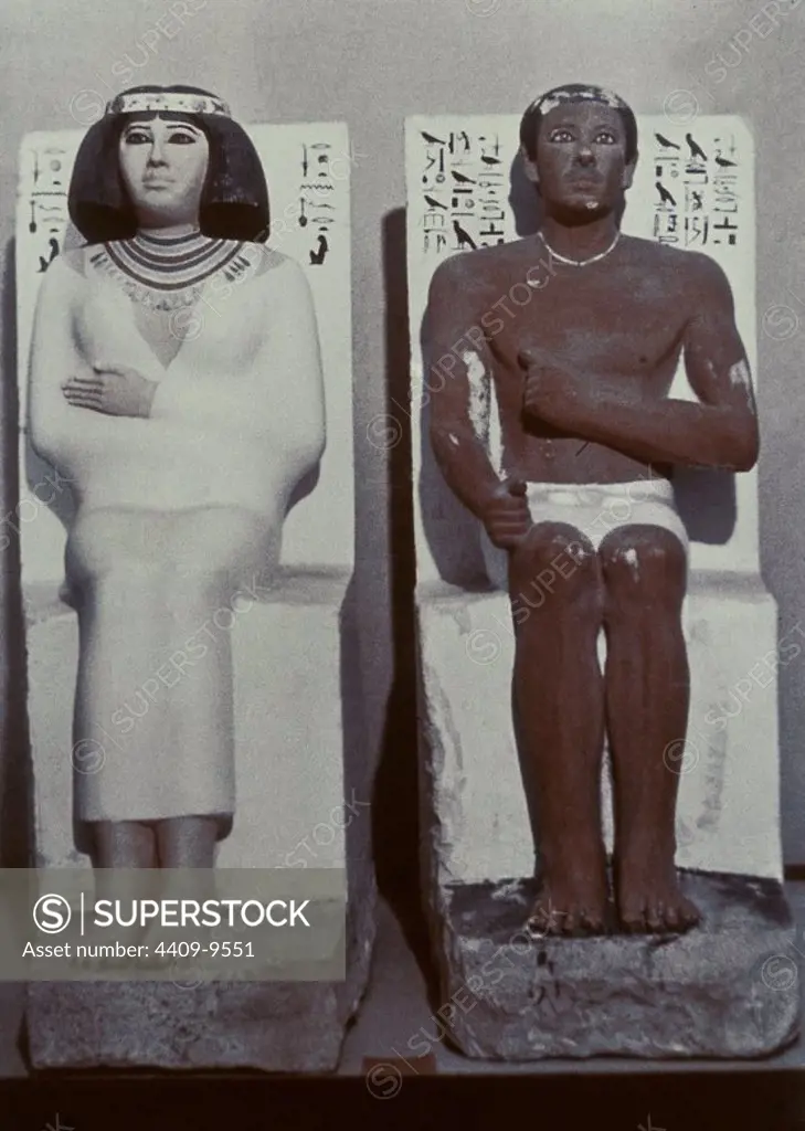 DOBLE ESTATUA DEL PPE RAHOTED O REHOTPE Y DE SU ESPOSA NOFRET. Location: EGYPTIAN MUSEUM. KAIRO. EGYPT. NOFRET. Rahotep. REHOTPE. NOFER.