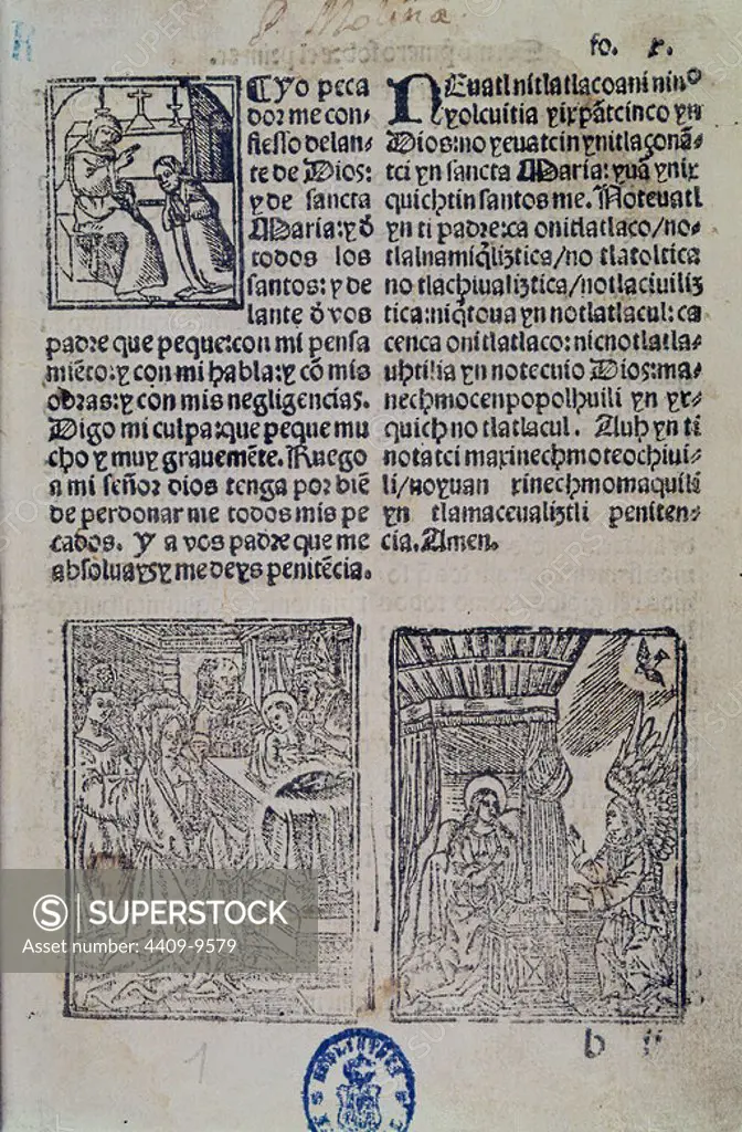 BREVE Y COMPENDIOSA DOCTRINA CRISTIANA EN LENGUA MEXICANA Y CASTELLANA - IMPRESA POR JUAN PABLOS EN 1548. Author: FRAY PEDRO DE GANTE. Location: BIBLIOTECA NACIONAL-COLECCION. MADRID. SPAIN.