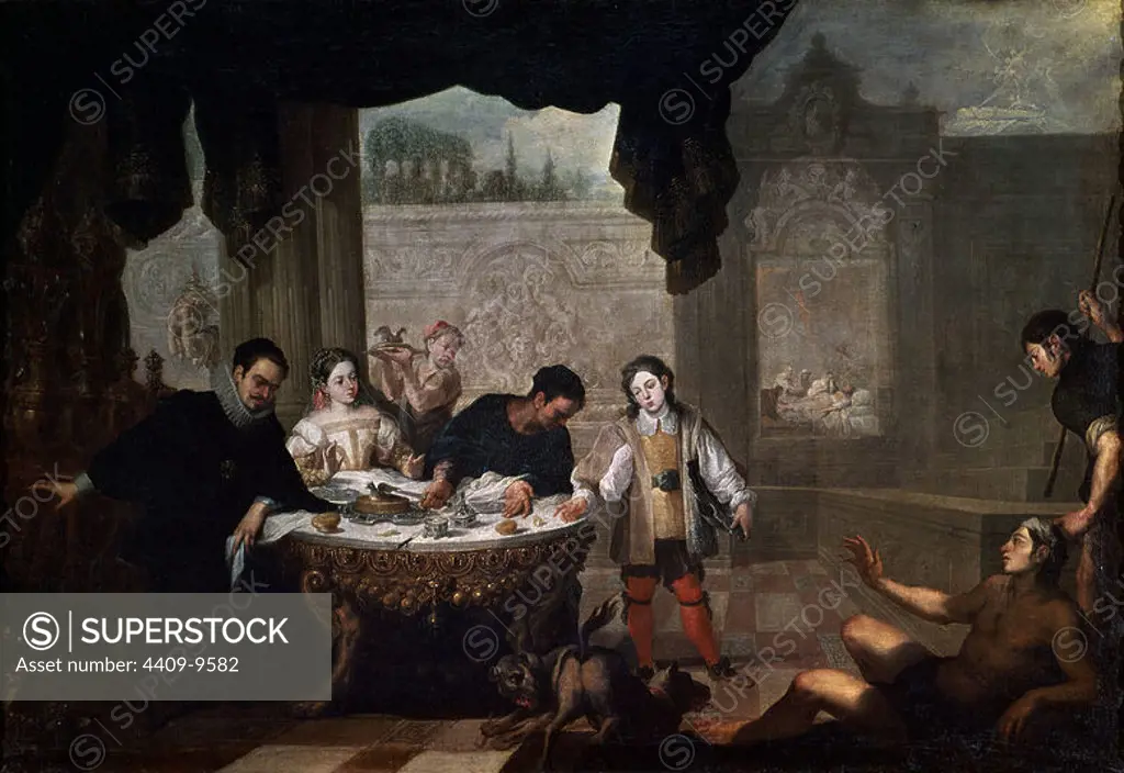'El rico epulón y el pobre Lázaro', 17th century, Spanish Barpqie Oil on canvas, 110 cm x 160 cm, P02509. Author: JUAN DE SEVILLA ROMERO Y ESCALENTE (1643-1695). Location: MUSEO DEL PRADO-PINTURA. MADRID. SPAIN.