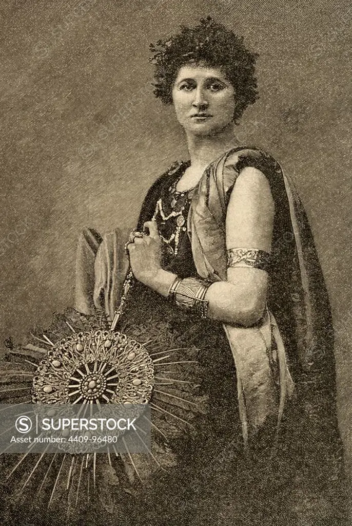 Mary Anderson (1859-1940). American actress. Mary Anderson in the role of Hermione, wife of Pyrrhus. Engraving by Jonnard. The Iberian Illustration, 1888.