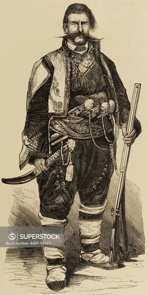 Panayot Ivanov Hitov (1830 Ð 1918). Was a Bulgarian hajduk, national revolutionary and voivode. Engraving. "The Spanish and American illustration", 1876.