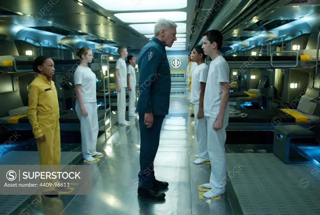 HARRISON FORD and ASA BUTTERFIELD in ENDER'S GAME (2013), directed by GAVIN HOOD. Copyright: Editorial use only. No merchandising or book covers. This is a publicly distributed handout. Access rights only, no license of copyright provided. Only to be reproduced in conjunction with promotion of this film.