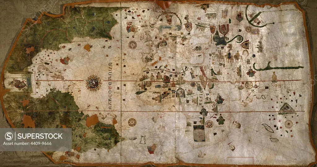 Map of the Old and New Worlds - ca. 1500. Author: JUAN DE LA COSA (1449-1510). Location: MUSEO NAVAL / MINISTERIO DE MARINA. MADRID. SPAIN.