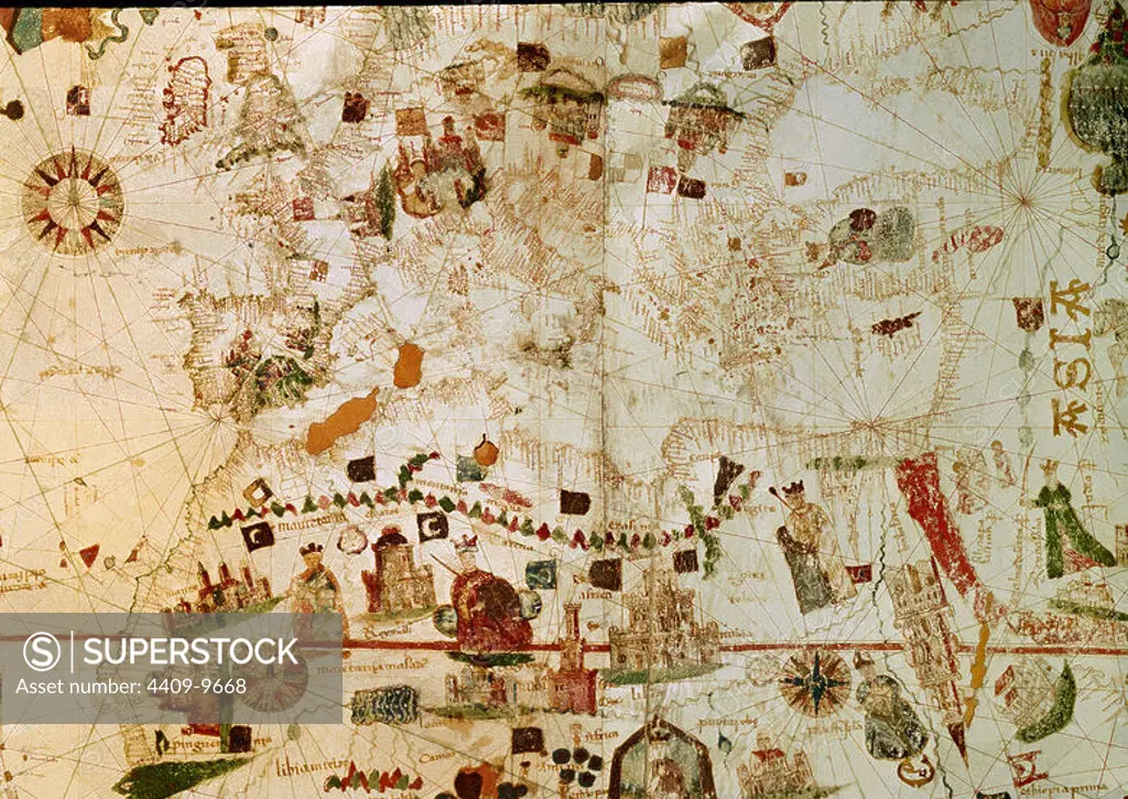 MAPA DE EUROPA Y ASIA - 1500. Author: JUAN DE LA COSA (1449-1510). Location: MUSEO NAVAL / MINISTERIO DE MARINA. MADRID. SPAIN.
