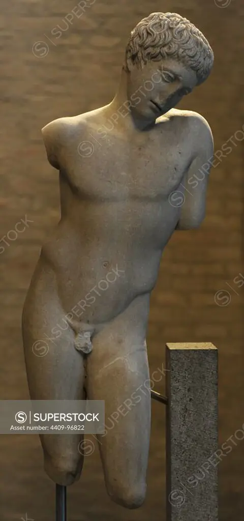 Greek art. Narcissus. Roman Scupture after original of about 410 BC. A Victorious sportsman. Glytothek. Munich. Germany.