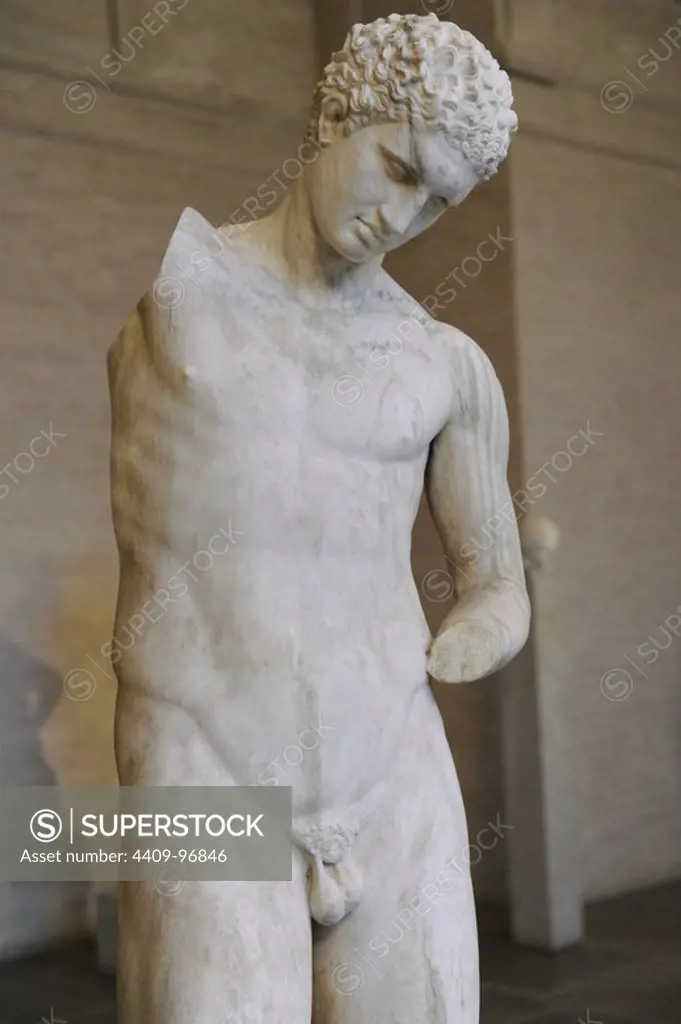Greek art. Athlete. Roman sculpture after original of about 360 BC. He pours oil into his left hand. Glyptothek. Munich. Germany.