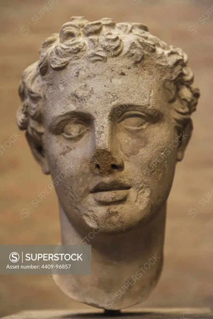 Head of Ares, god of war. Roman sculpture after an original of 330 BC. Glyptothek. Munich. Germany.