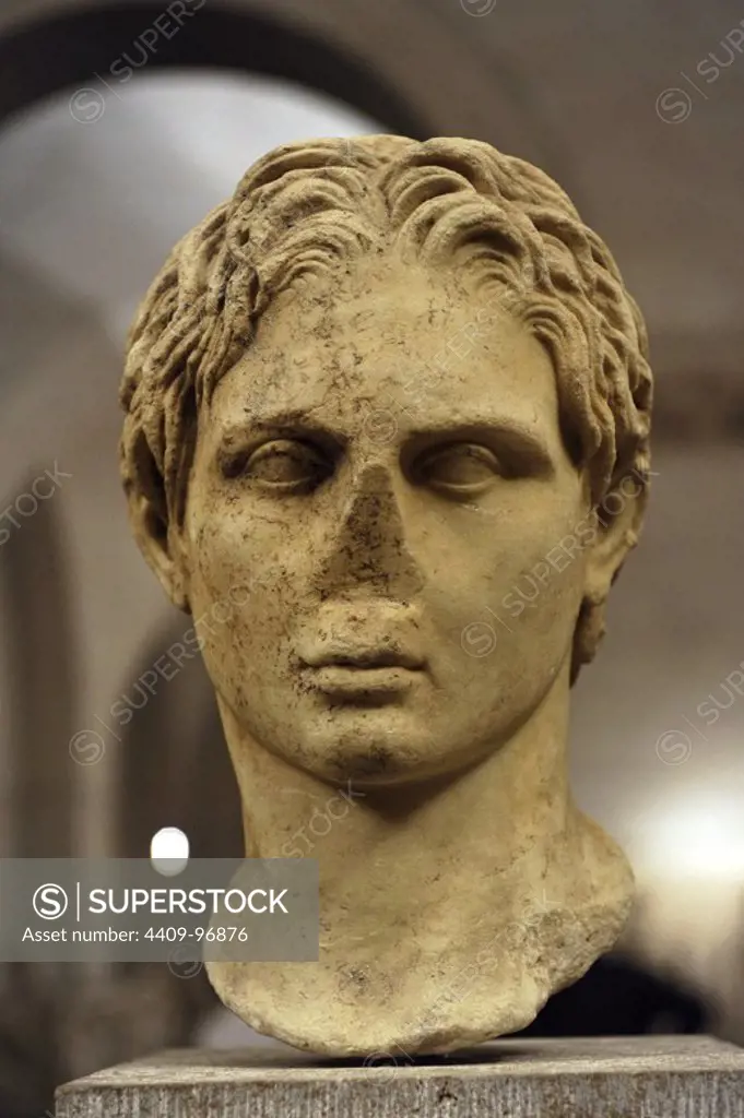Alexander the Great (356-323 BC). King of Macedon. Alexander Schwarzenberg. Roman copy after an greek original by Lissipos, 330 BC. Glyptothek Museum. Munich. Germany.