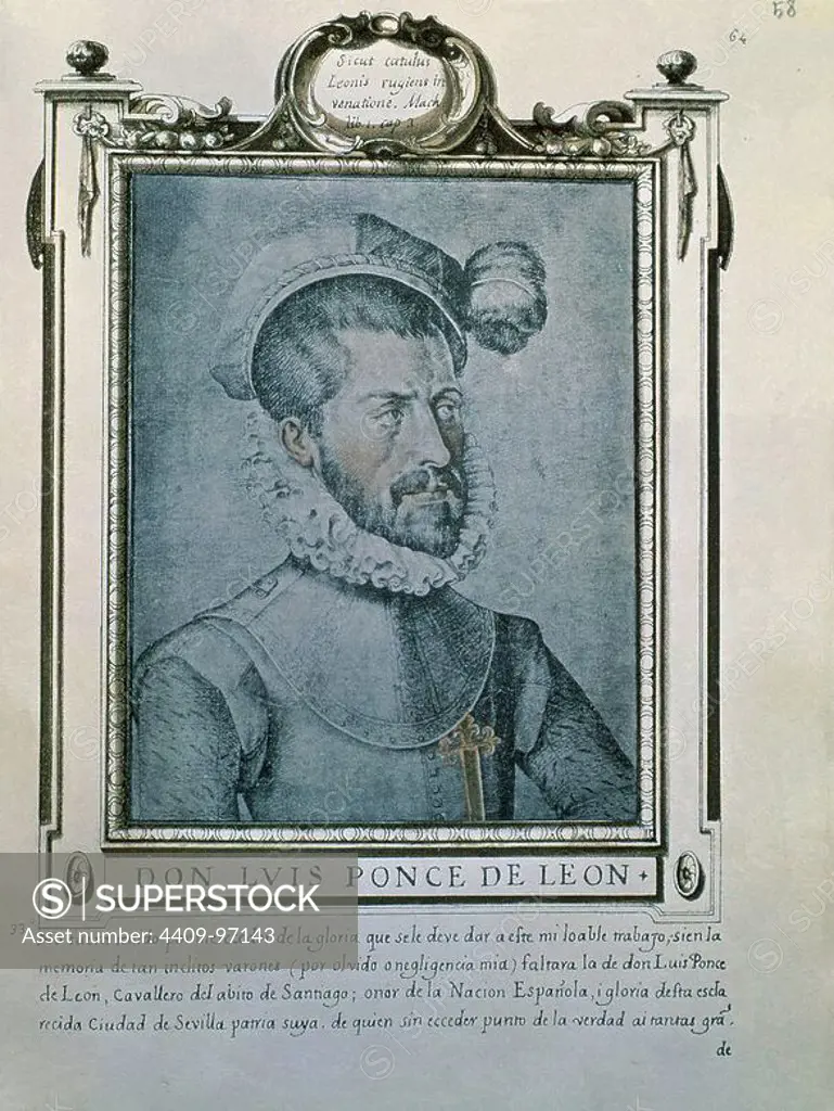 LUIS PONCE DE LEON (1527-1591) - LIBRO DE RETRATOS DE ILUSTRES Y MEMORABLES VARONES - 1599. Author: FRANCISCO PACHECO. Location: BIBLIOTECA NACIONAL-COLECCION. MADRID. SPAIN.