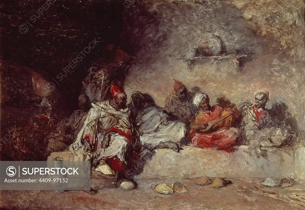 A Group of Moors - 19th century - 38x54 cm - oil on panel. Author: FRANCISCO LAMEYER Y BERENGUER. Location: CASON DEL BUEN RETIRO-PINTURA. MADRID. SPAIN.