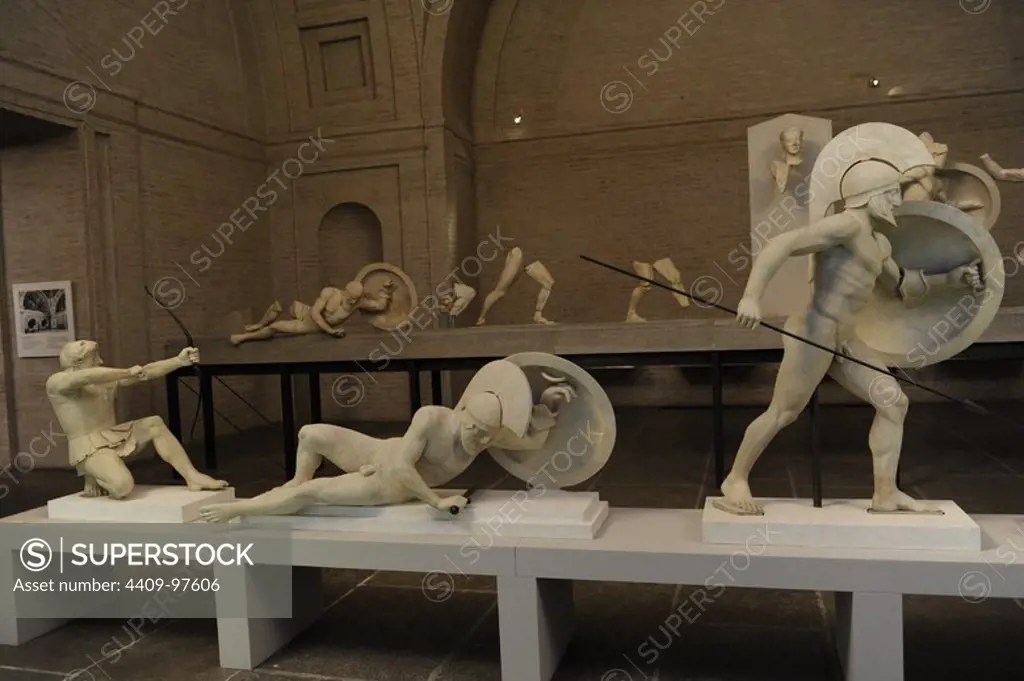 East Pediment's Group of the Temple of Aegina, Aphaia, Greece. Reconstruction. 19th century. Detail. Glyptothek Museum. Munich. Germany.