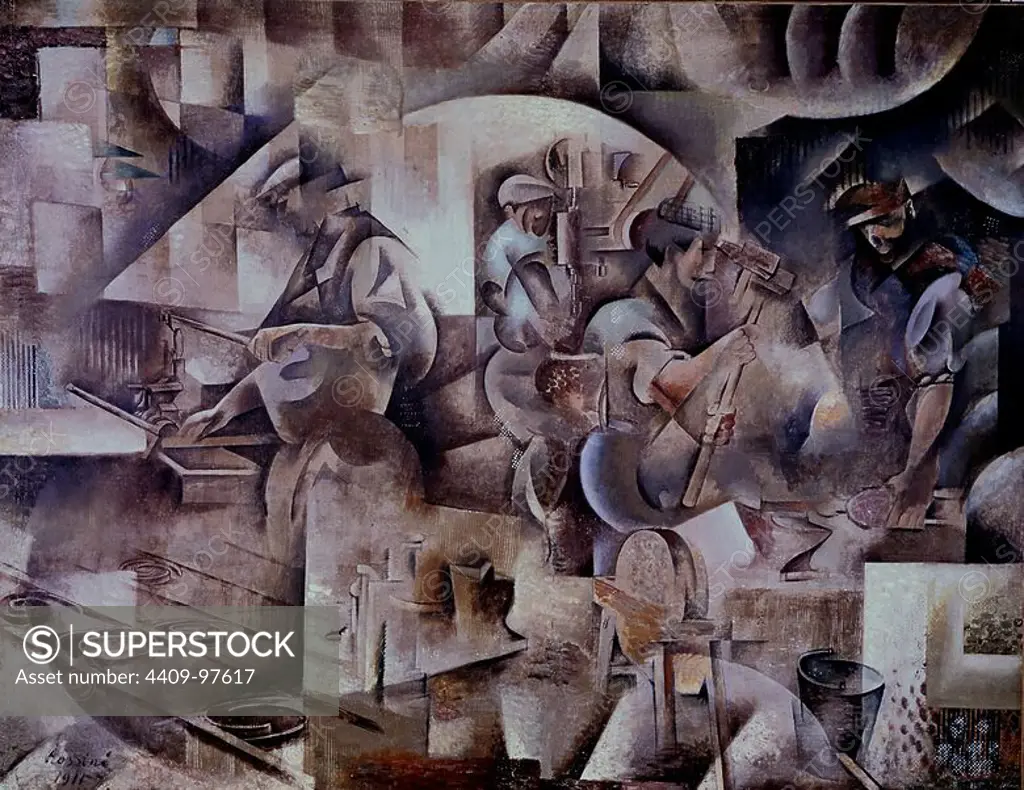 'The Forge', 1911-1913, Oil on canvas, 162 x 210,5 cm. Author: VLADIMIR BARANOV-ROSSINE. Location: LOUVRE MUSEUM-PAINTINGS. France.