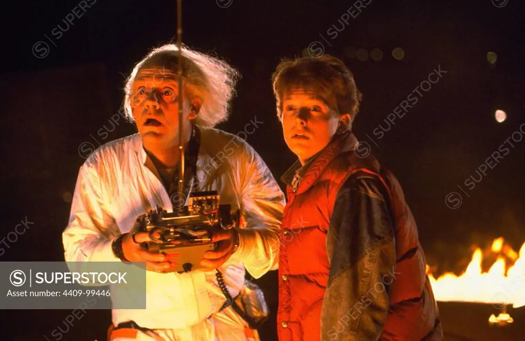 CHRISTOPHER LLOYD and MICHAEL J. FOX in BACK TO THE FUTURE (1985), directed by ROBERT ZEMECKIS.