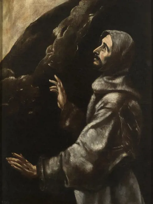 Anonymous (Copy de El Greco) / 'Saint Francis in Ecstasy', 17th century, Spanish School, Oil on canvas, 110,5 cm x 84 cm, P00818. Museum: MUSEO DEL PRADO, MADRID, SPAIN.