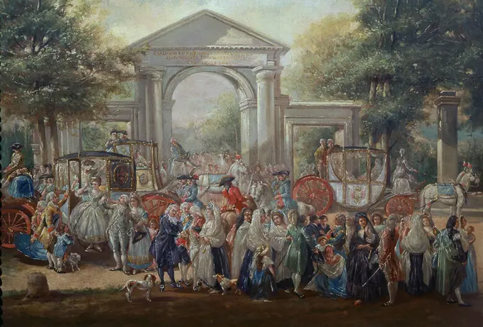 Celebration in the Botanic Garden. 18th century. Spanish Rococo. Madrid, Lazaro Galdiano museum. Author: LUIS PARET Y ALCAZAR (1746-1799). Location: MUSEO LAZARO GALDIANO-COLECCION. MADRID. SPAIN.