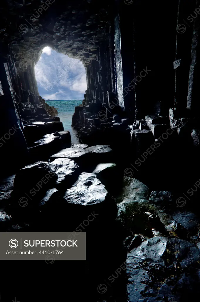 View from inside Fingal's Cave, Isle of Staffa, Isle of Mull, Inner Hebrides, Scotland