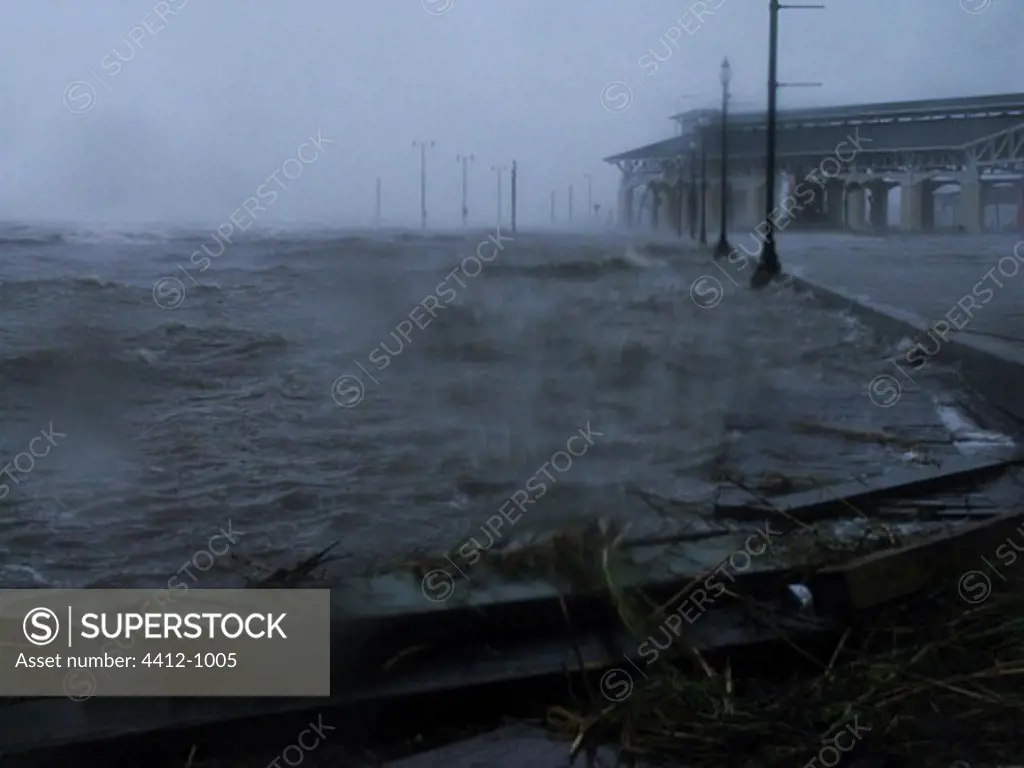Hurricane Isaac batters Gulfport, MS with high winds and a storm surge. August 29, 2012, Mississippi, USA