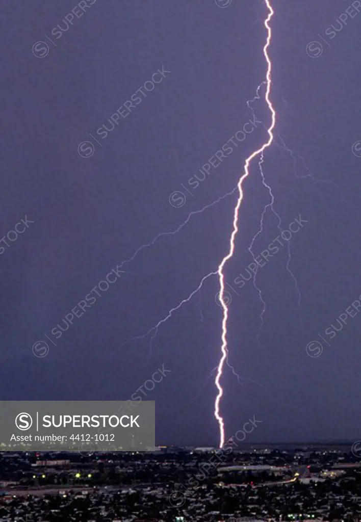 Lightning strikes in city, Tucson, Pima County, Arizona, USA