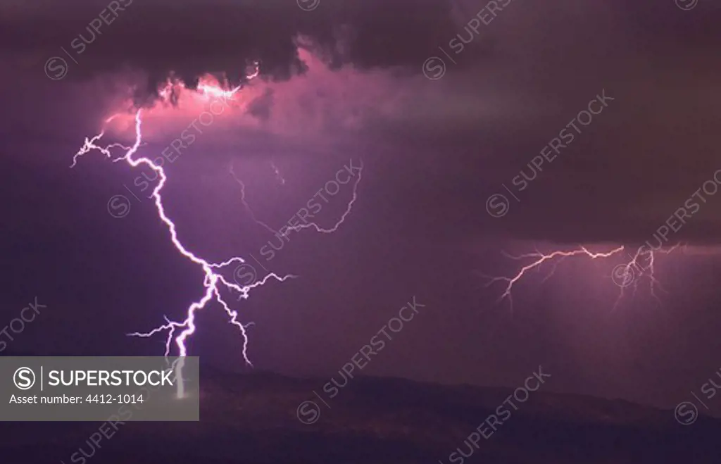 Lightning strikes the foothills, Tucson, Pima County, Arizona, USA
