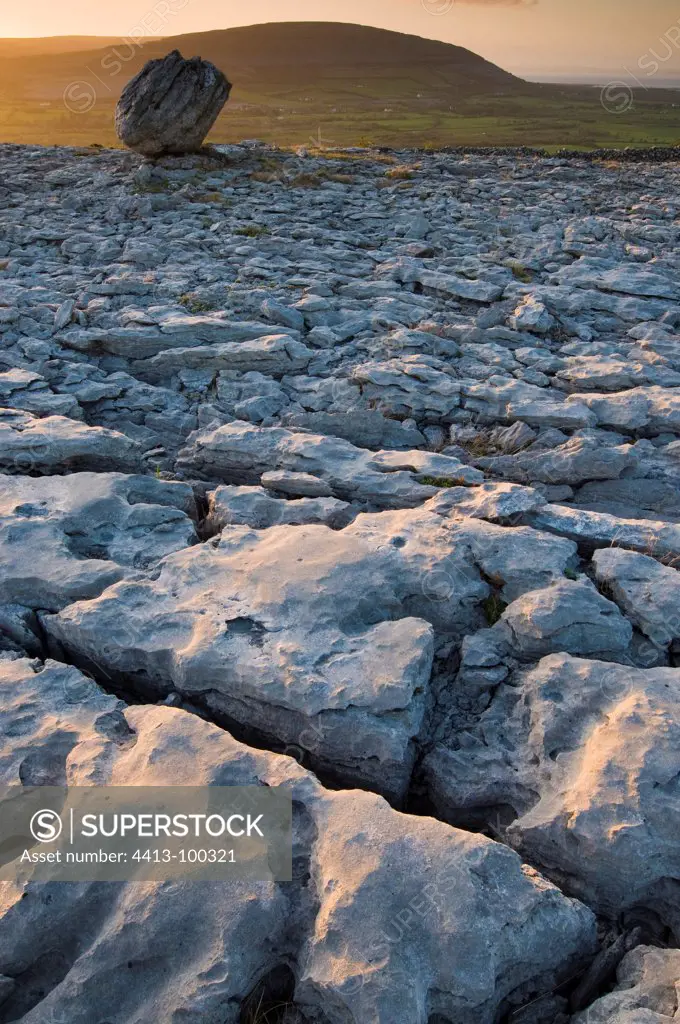 Karstic landscape and erratic boulder Region of The Burren