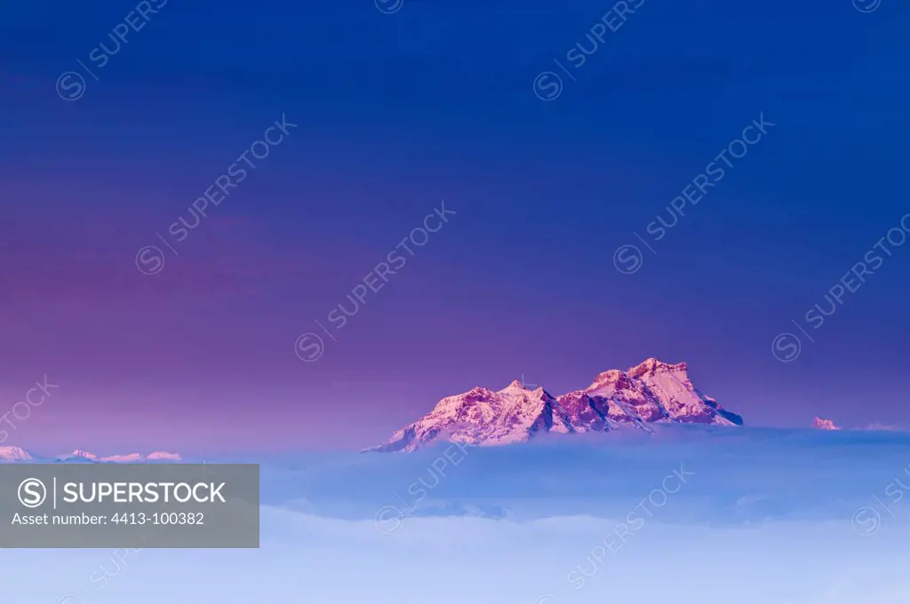 Alpenglow over the Diablerets massif in the swiss alps