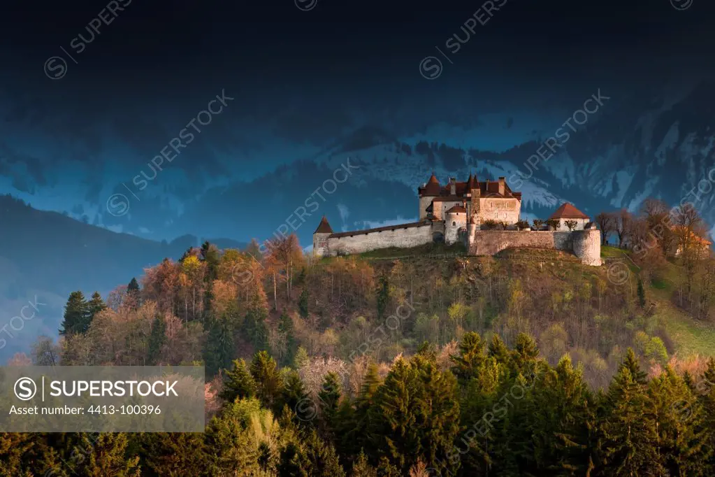 Stormy skies and Castle of Gruyères Switzerland